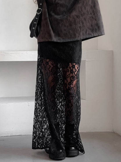 Jupe longue en dentelle noire pour femme – vue 3