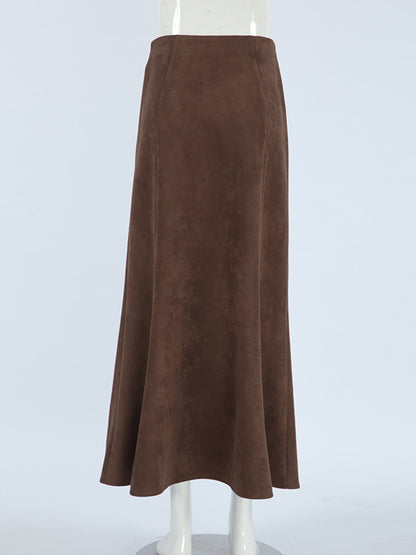 Jupe midi effet daim marron foncé pour femme – vue 10