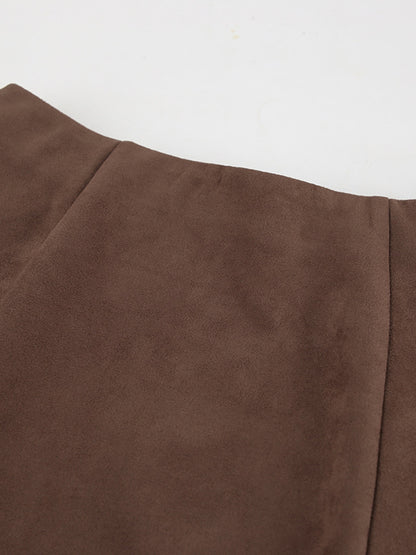 Jupe midi effet daim marron foncé pour femme – vue 11