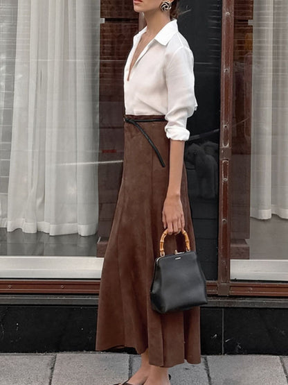 Jupe midi effet daim marron foncé pour femme – vue 5