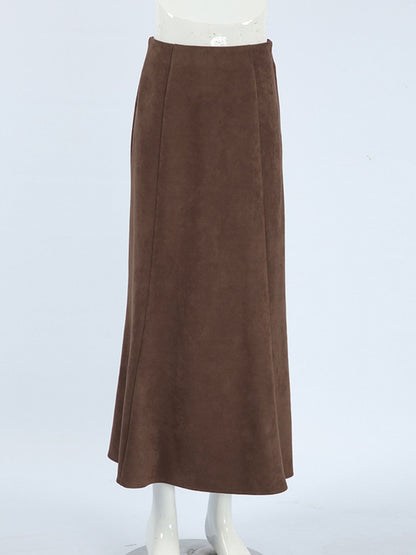 Jupe midi effet daim marron foncé pour femme – vue 9