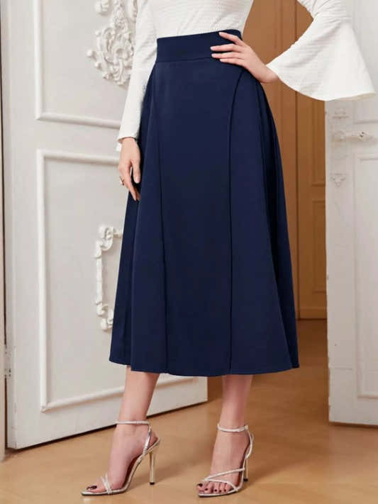 Jupe midi évasée à zip bleu foncé pour femme – vue 1