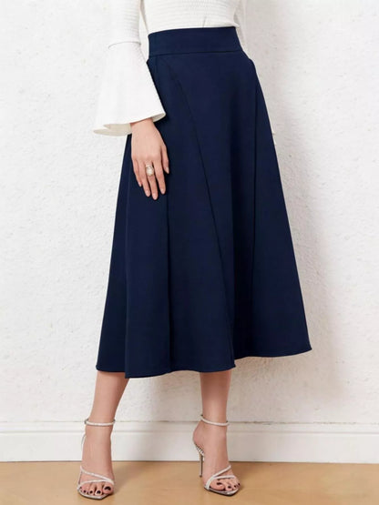 Jupe midi évasée à zip bleu foncé pour femme – vue 2