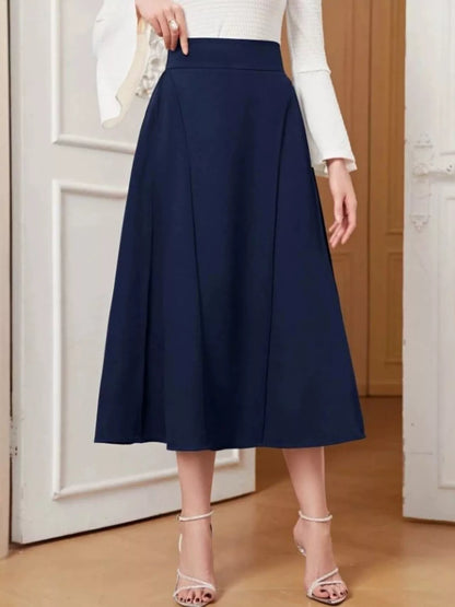 Jupe midi évasée à zip bleu foncé pour femme – vue 3