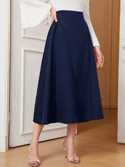 Jupe midi évasée à zip bleu foncé pour femme – vue 4