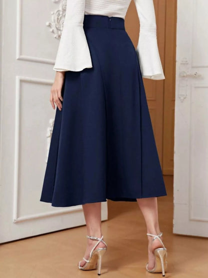 Jupe midi évasée à zip bleu foncé pour femme – vue 6