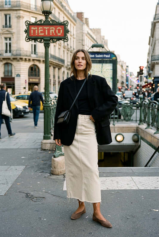 Jupe midi fendue en coton beige pour femme – vue 1