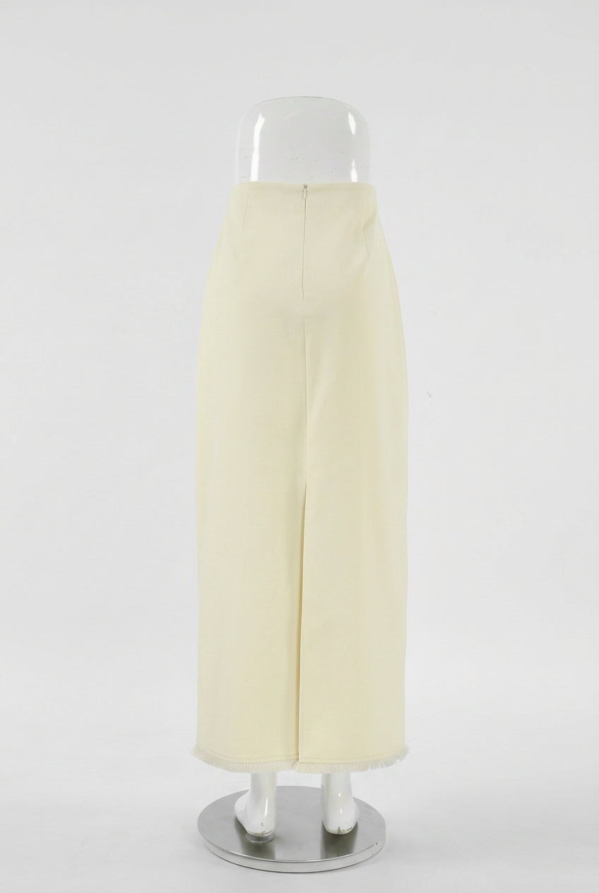 Jupe midi fendue en coton beige pour femme – vue 4