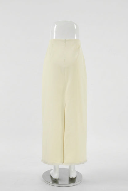 Jupe midi fendue en coton beige pour femme – vue 4