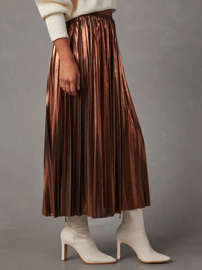 Jupe midi plissée opaque marron pour femme – vue 2
