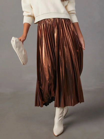 Jupe midi plissée opaque marron pour femme – vue 3