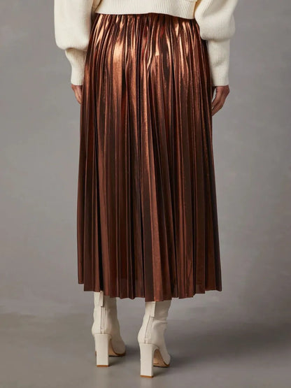 Jupe midi plissée opaque marron pour femme – vue 4