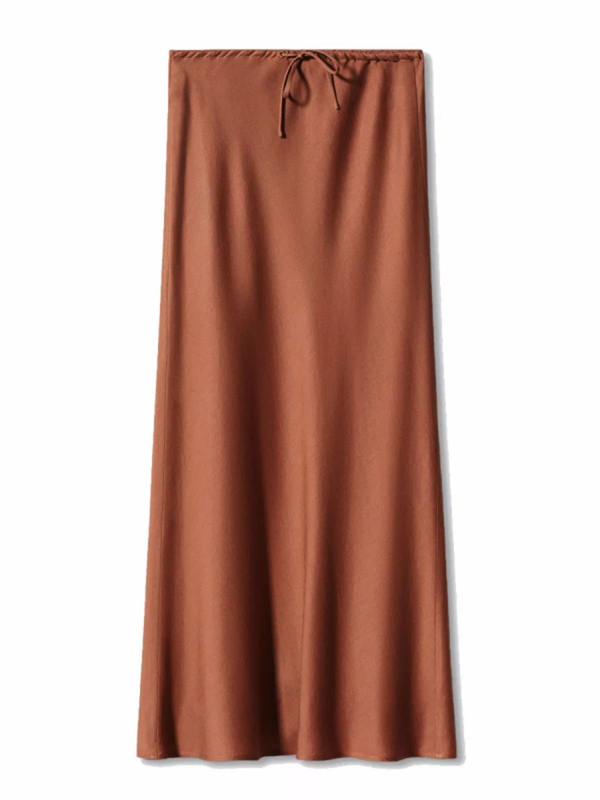 Jupe midi satinée à cordon de serrage marron pour femme – vue 4