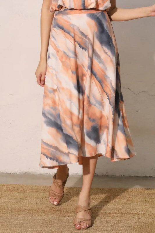 Jupe Midi Tie-Dye Femme Swing Nuage Pêche Oléna-Fashion