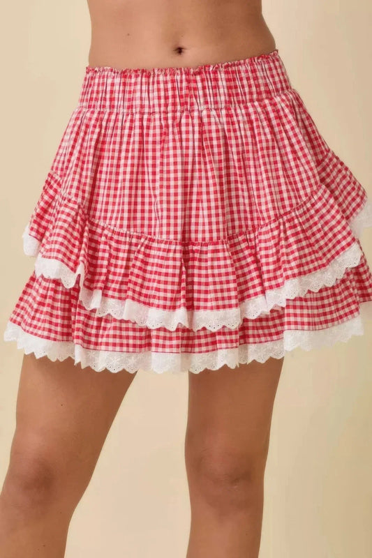 Jupe-Short Vichy Volants Œillet Femme – 100% Coton Oléna-Fashion