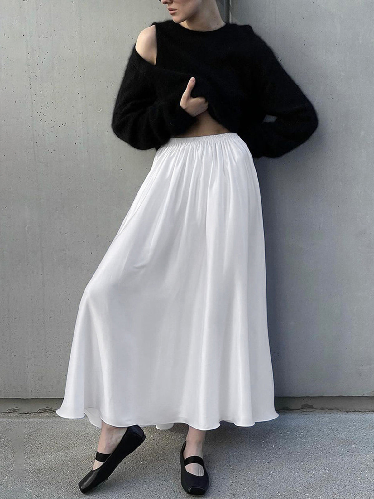 Jupe à taille élastique et poches blanche pour femme – vue 1