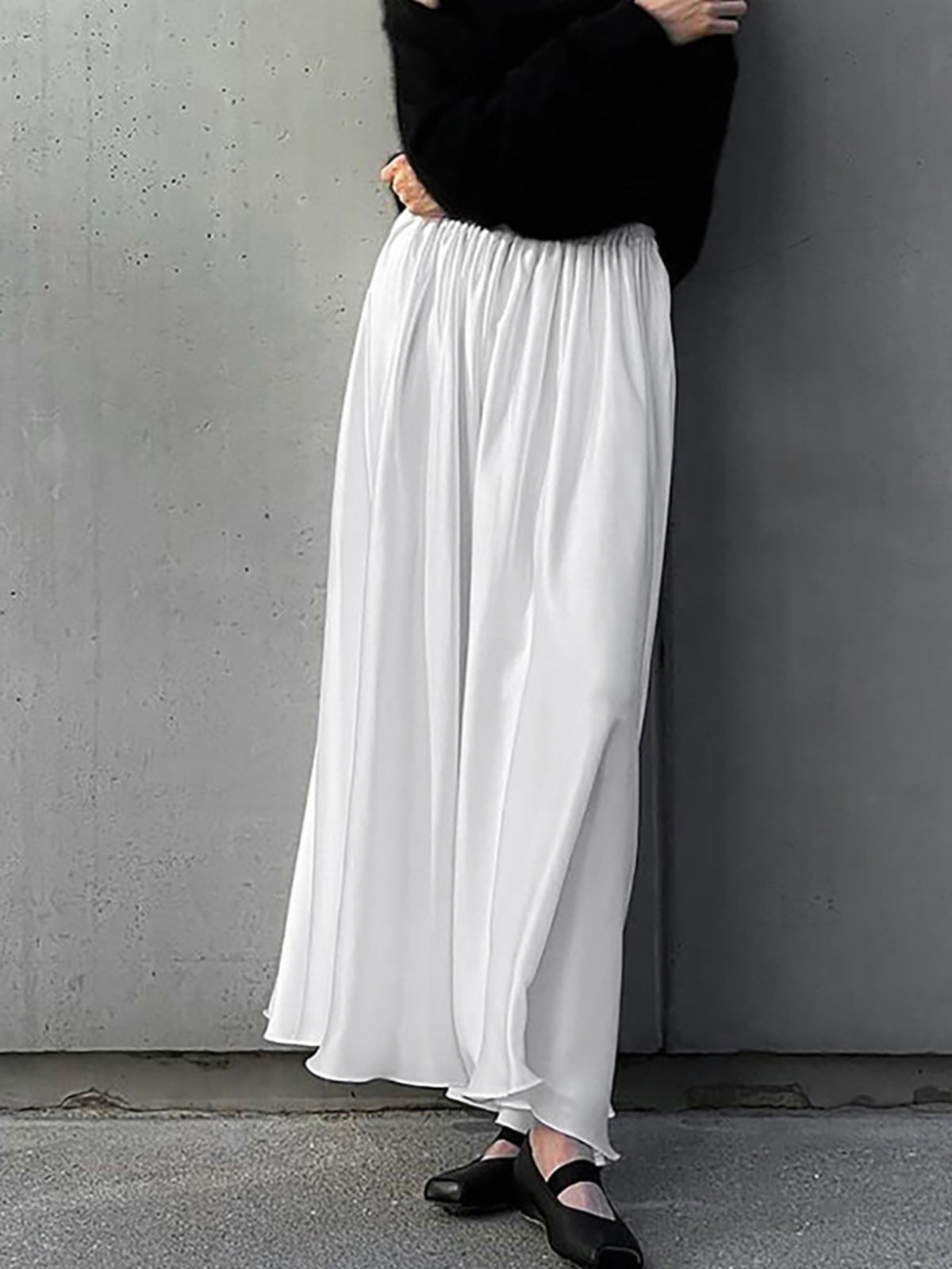 Jupe à taille élastique et poches blanche pour femme – vue 2