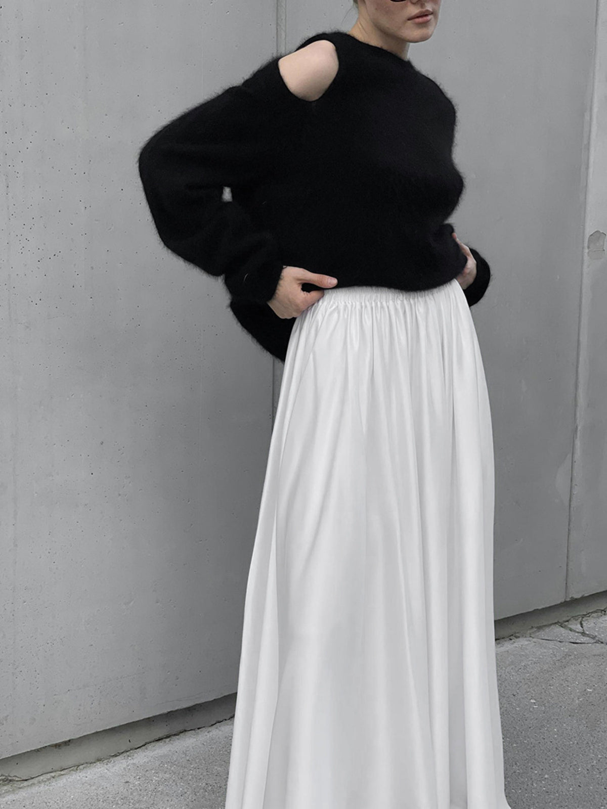 Jupe à taille élastique et poches blanche pour femme – vue 4