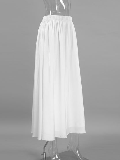 Jupe à taille élastique et poches blanche pour femme – vue 7