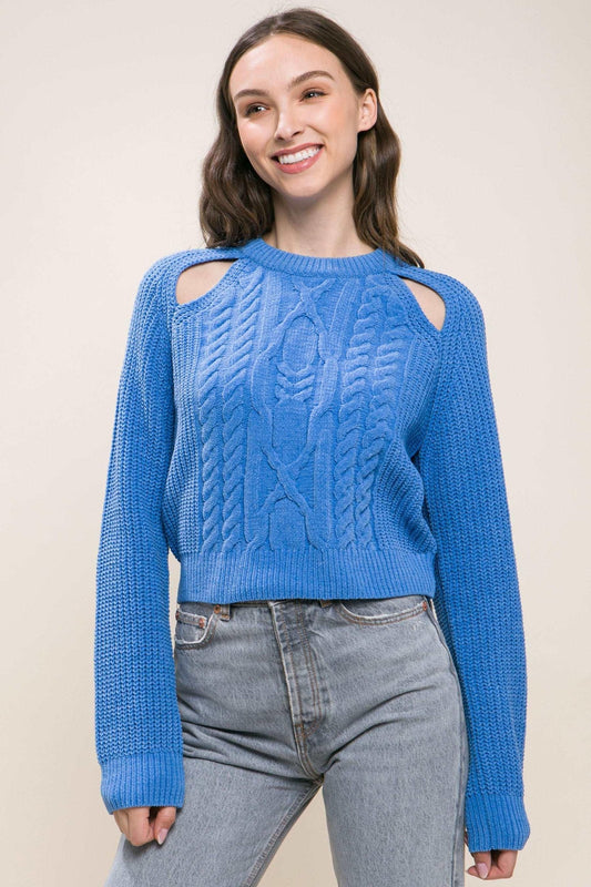 Knit Pullover Sweater With Cold Shoulder Detail - Premium  - Shop now at Oléna-Fashion