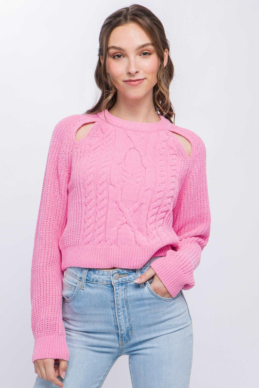 Knit Pullover Sweater With Cold Shoulder Detail - Premium  - Shop now at Oléna-Fashion