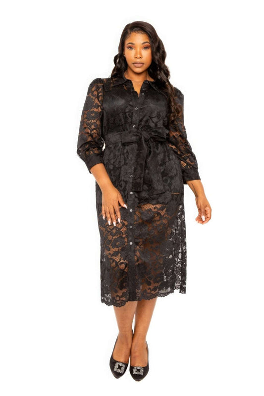 Lace Shirt Dress: Belted Elegance for Effortless Style - Premium Dress plus size - Shop now at Oléna-Fashion