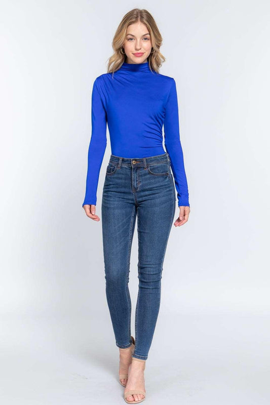 Long Sleeve High Neck Shirring Detail Ity Knit Bodysuit - Premium  - Shop now at Oléna-Fashion