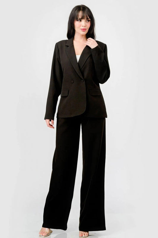 Luxe Stretch Woven Loose Fit Blazer And Wide Legs Pants Semi Formal Set - Premium  - Shop now at Oléna-Fashion