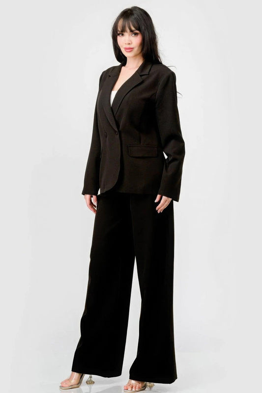 Luxe Stretch Woven Loose Fit Blazer And Wide Legs Pants Semi Formal Set - Premium  - Shop now at Oléna-Fashion