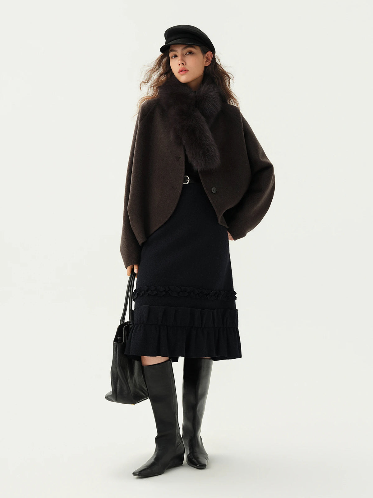 Manteau court en laine pour femme, col en fourrure – vue 4