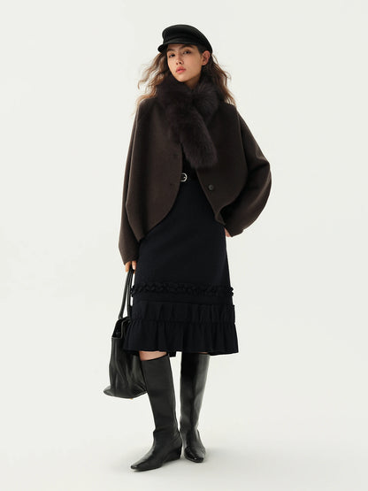 Manteau court en laine pour femme, col en fourrure – vue 4