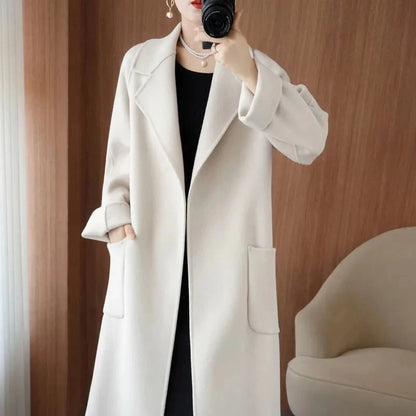 Manteau long femme en laine double face avec ceinture – vue 11