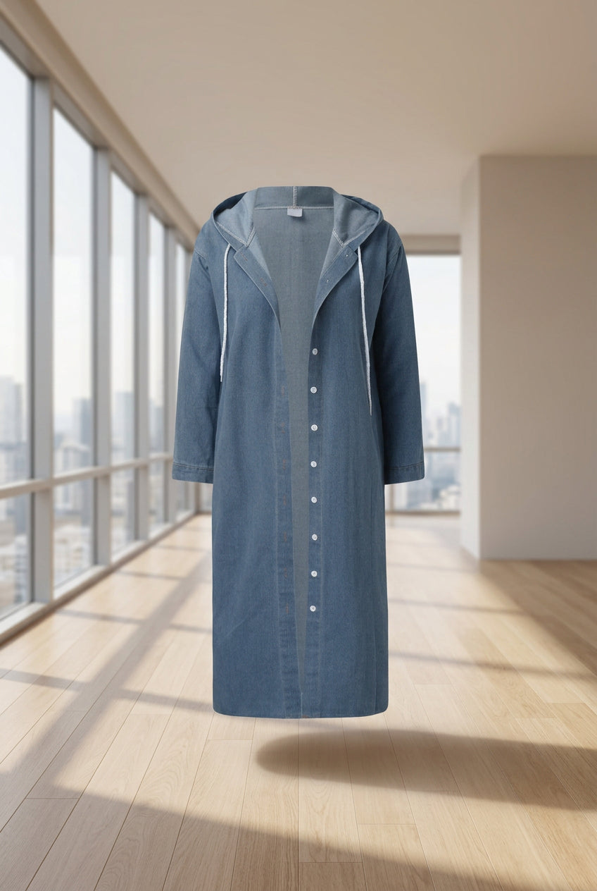 Manteau long en jean à capuche pour femme – vue 4