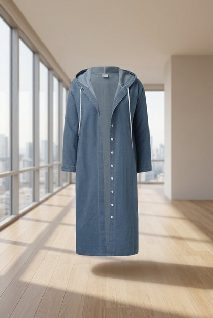 Manteau long en jean à capuche pour femme – vue 4