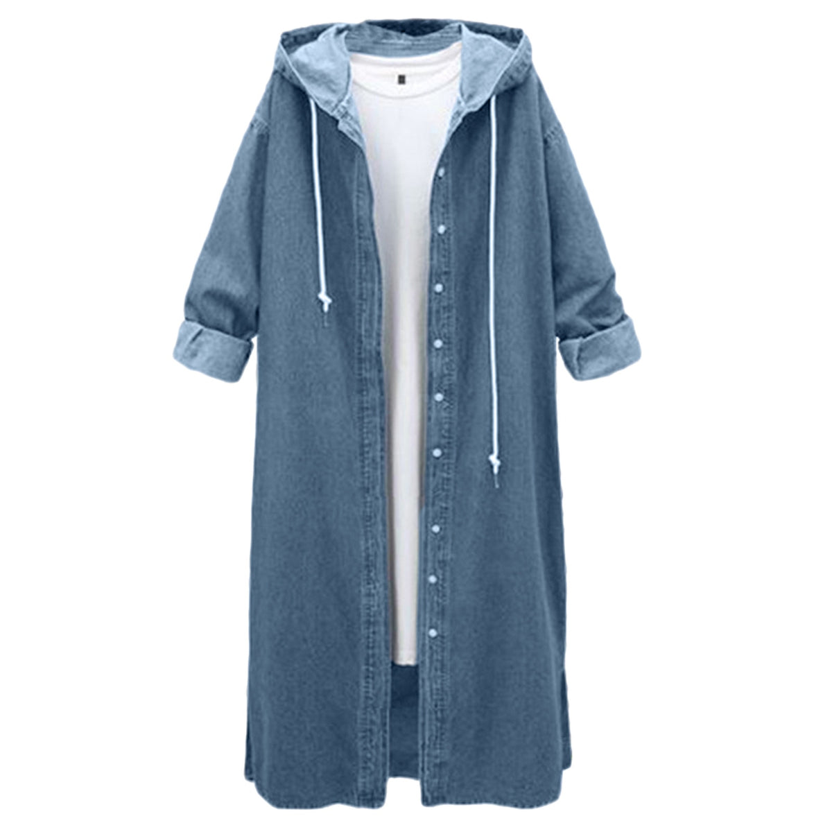 Manteau long en jean à capuche pour femme – vue 5
