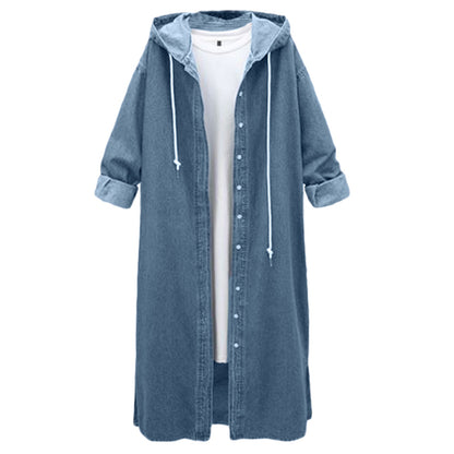 Manteau long en jean à capuche pour femme – vue 5