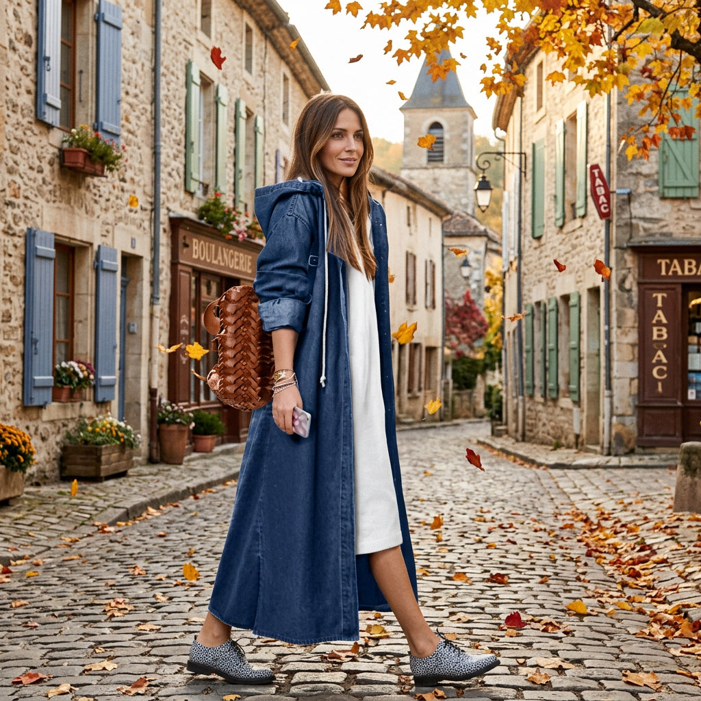 Manteau long en jean à capuche pour femme – vue 7