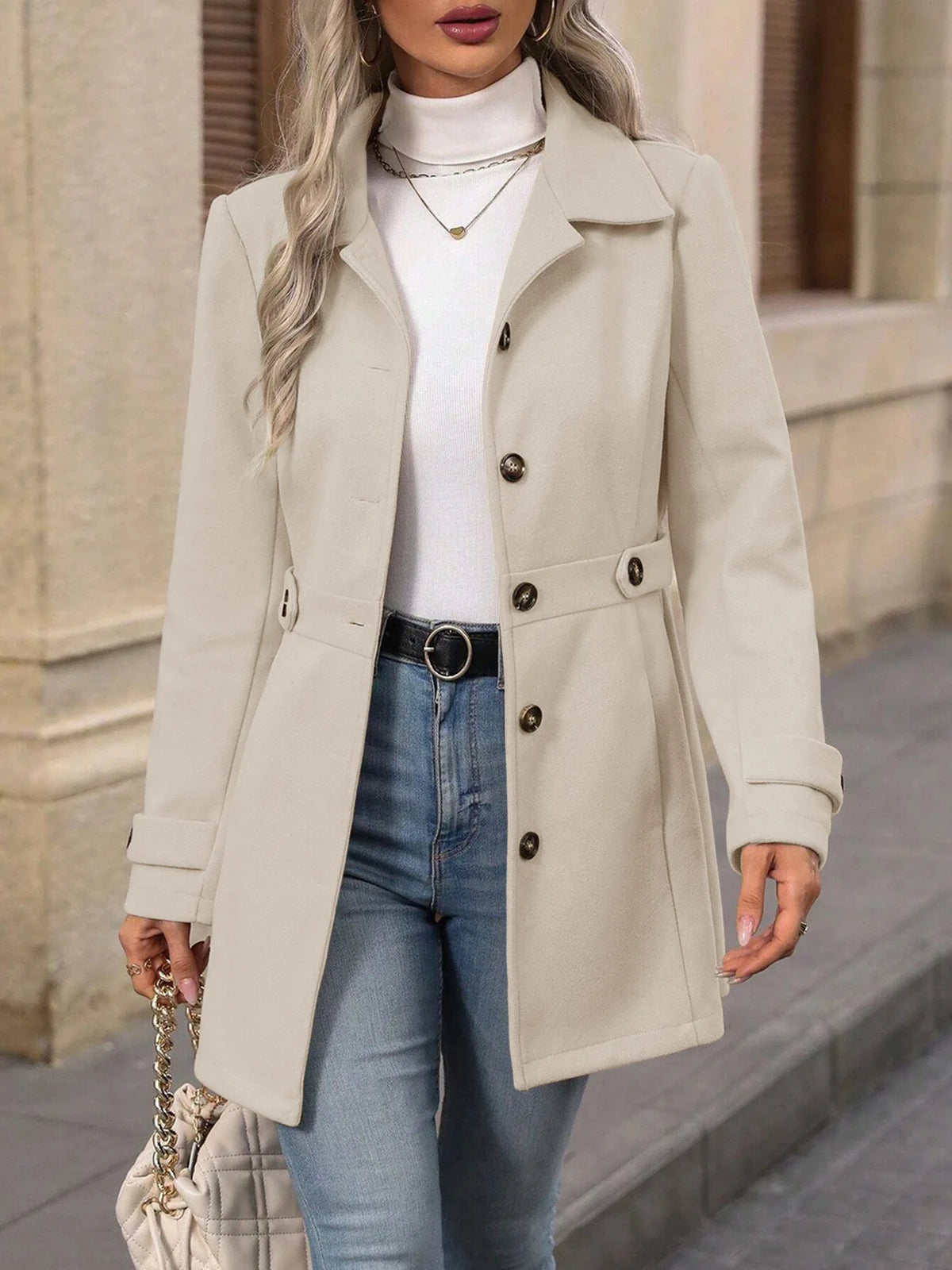 Manteau mi-long en laine pour femme, col rabattu – vue 5