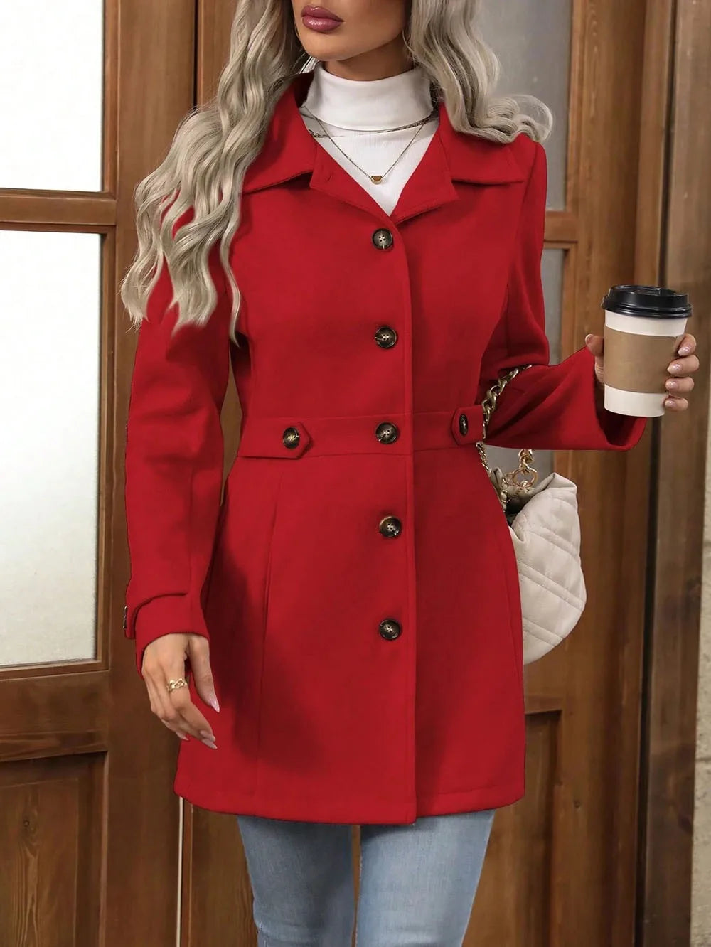 Manteau mi-long en laine pour femme, col rabattu – vue 7