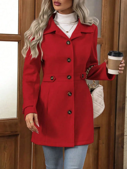 Manteau mi-long en laine pour femme, col rabattu – vue 7
