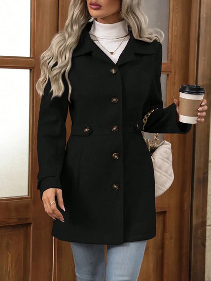 Manteau mi-long en laine pour femme, col rabattu – vue 8