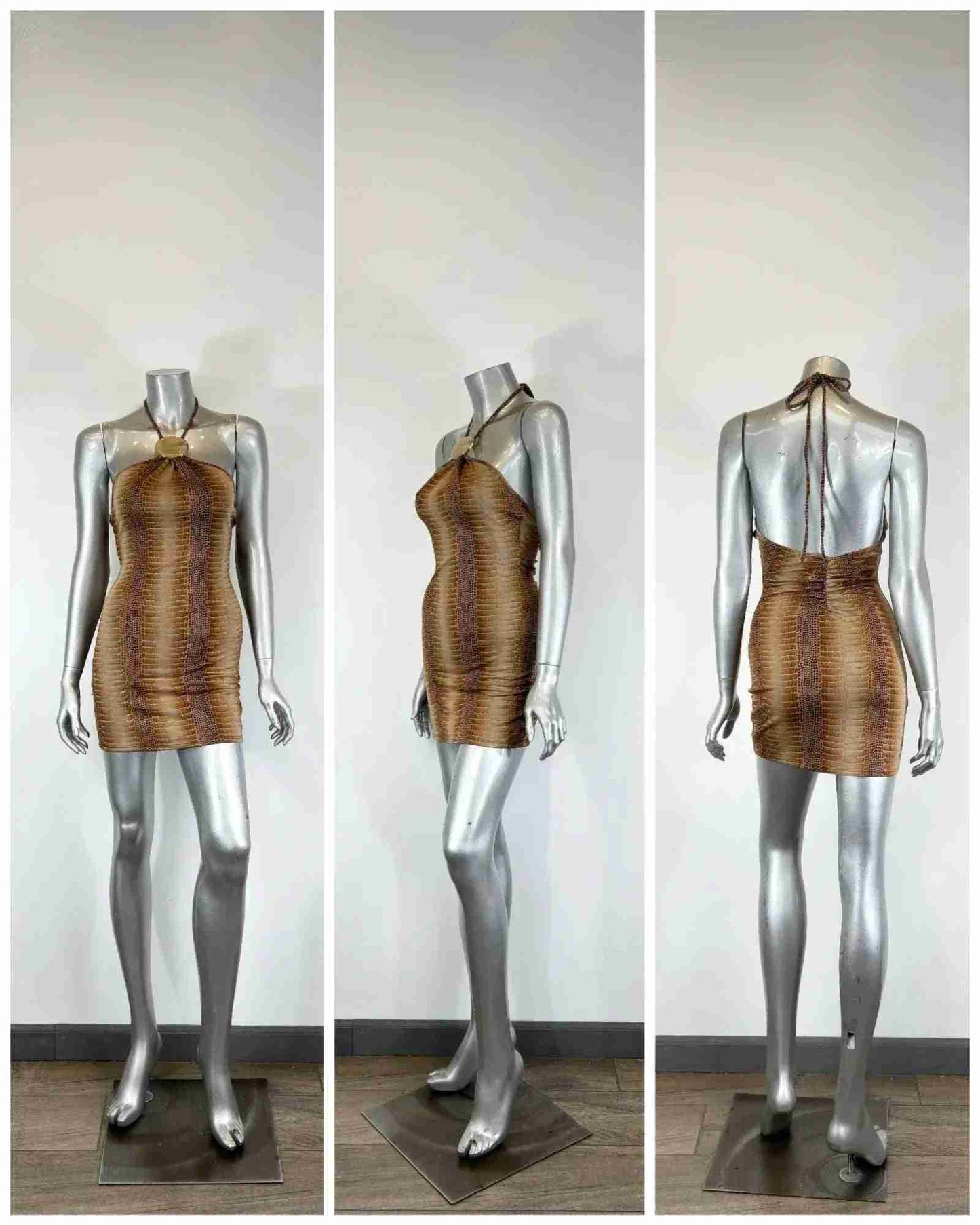 Mini Robe Python Col Montant – Élégance Audacieuse Soirée Oléna-Fashion