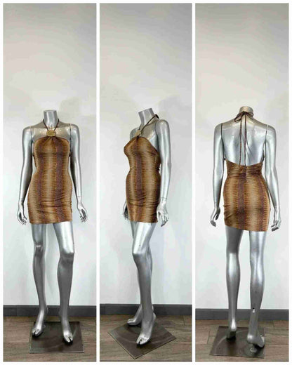 Mini Robe Python Col Montant – Élégance Audacieuse Soirée Oléna-Fashion