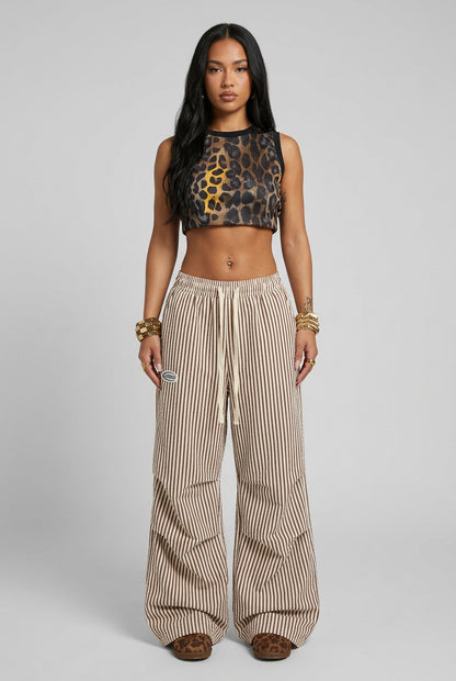 Pantalon cargo kaki taille haute à cordon pour femme – vue 2