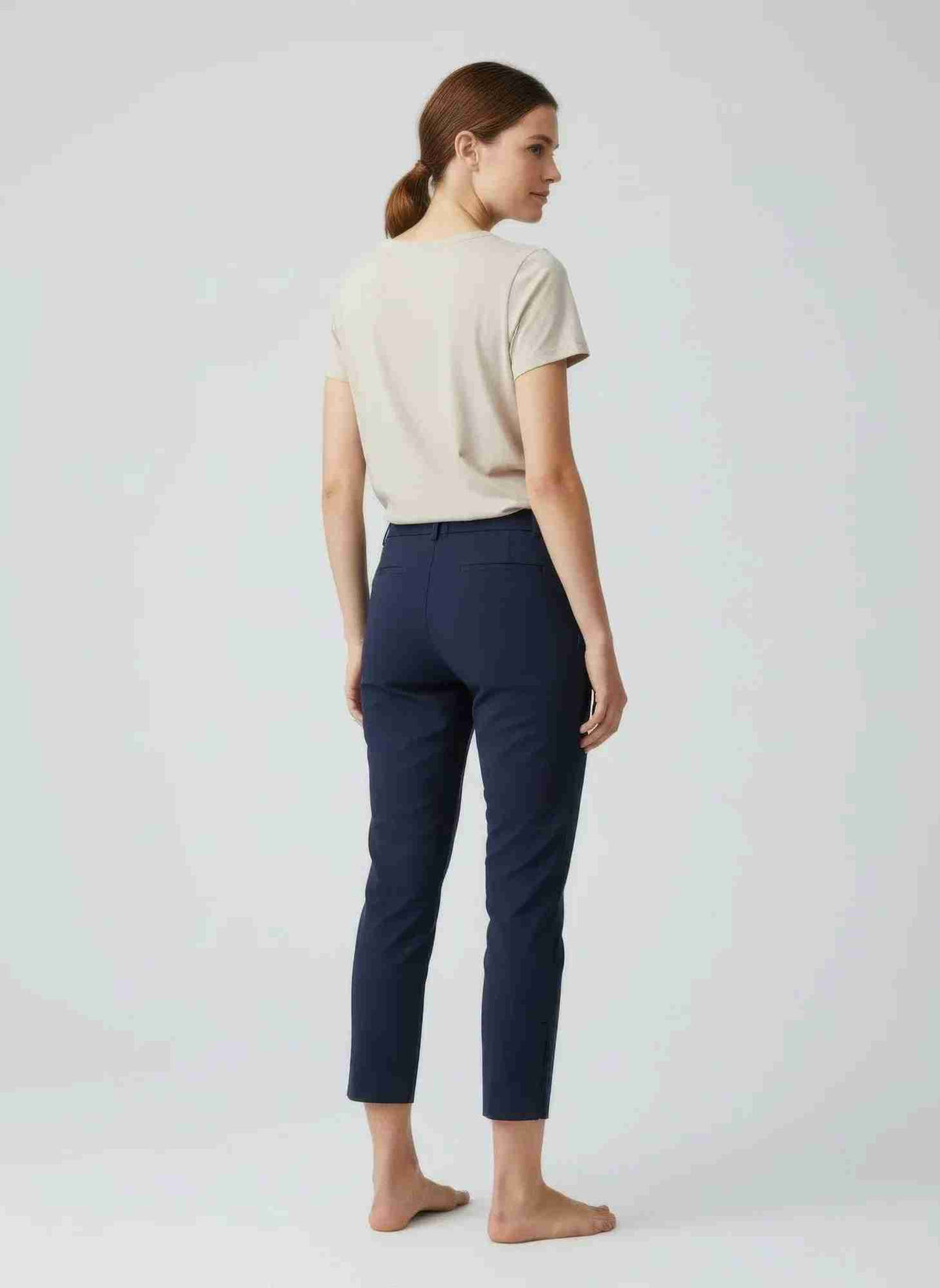 Pantalon slim femme bleu marine longueur cheville, coupe ajustée