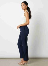 Pantalon slim femme bleu marine à taille haute, longueur cheville
