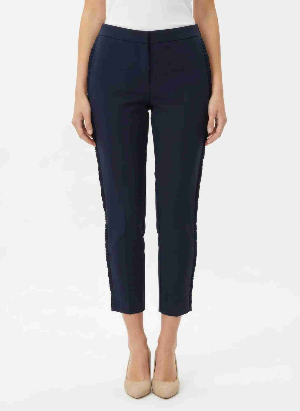 Pantalon slim femme bleu marine longueur cheville, coupe ajustée