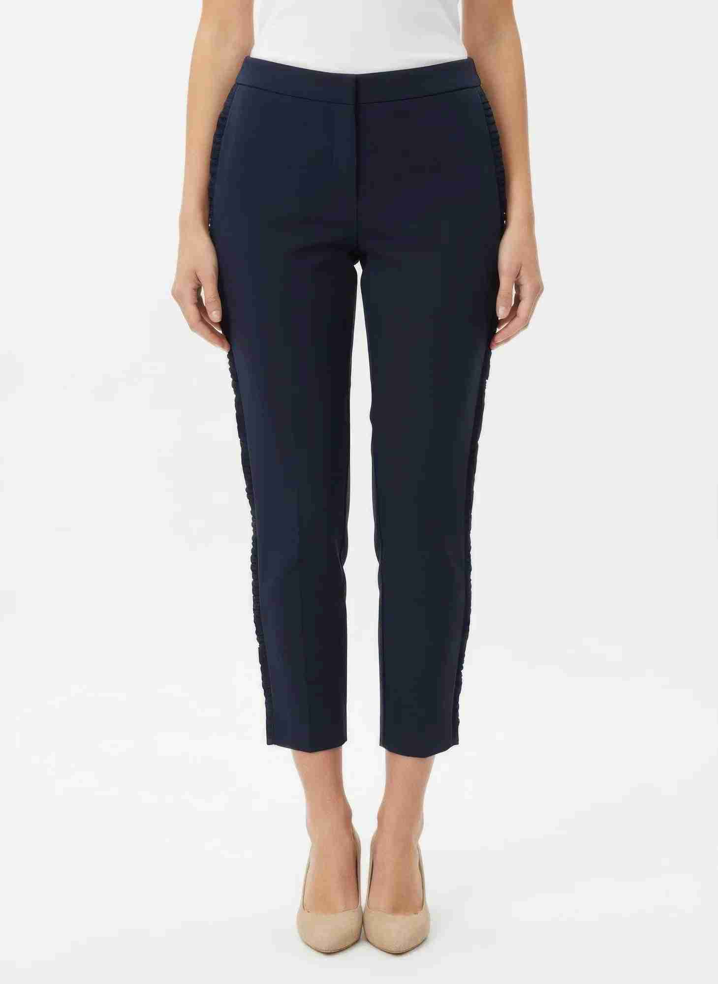 Pantalon slim femme bleu marine longueur cheville, coupe ajustée
