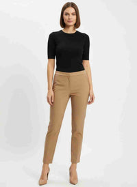 Pantalon slim femme beige type tabac, longueur cheville, coupe ajustée