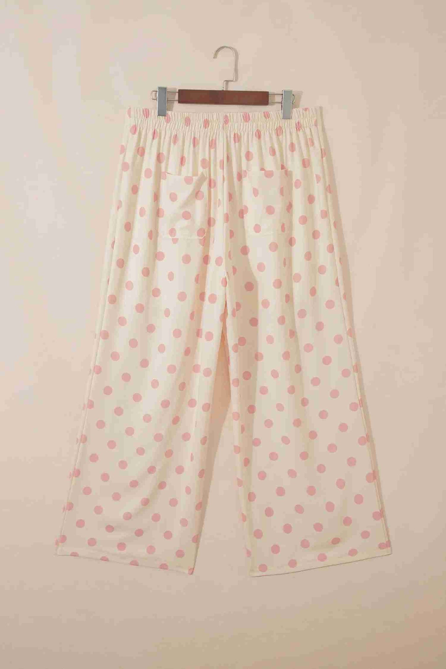 Pantalon Droit Imprimé Pois Blanc Taille Mi-Haute Poches Femme by Shewin